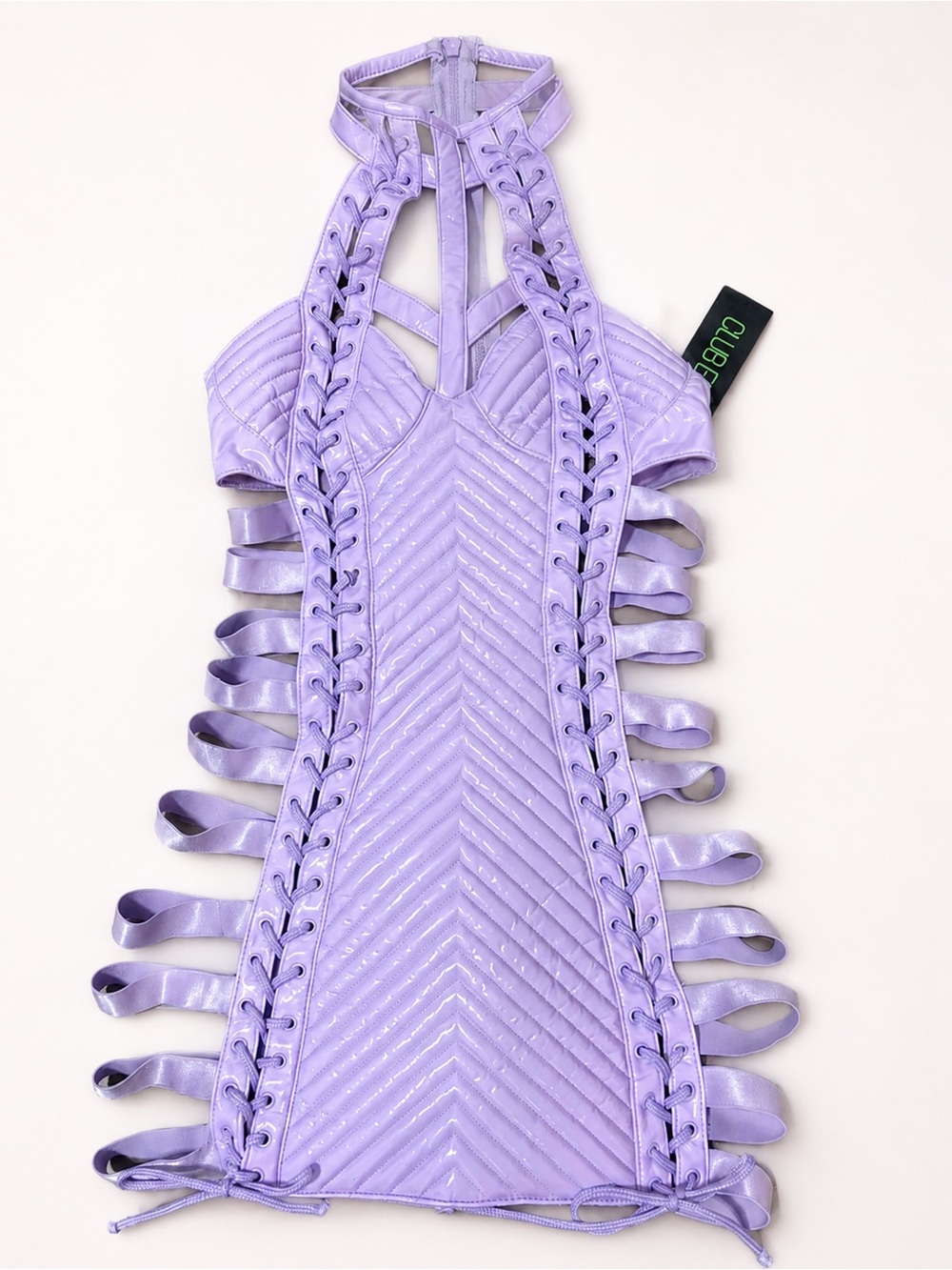 Dolls Kill Club Exx Lavender Holographic Lace-Up Mini Dress